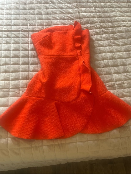 Sandro Dresses & Skirts - Sandro Strapless Ruffled Peplum Dress in Vibrant Orange